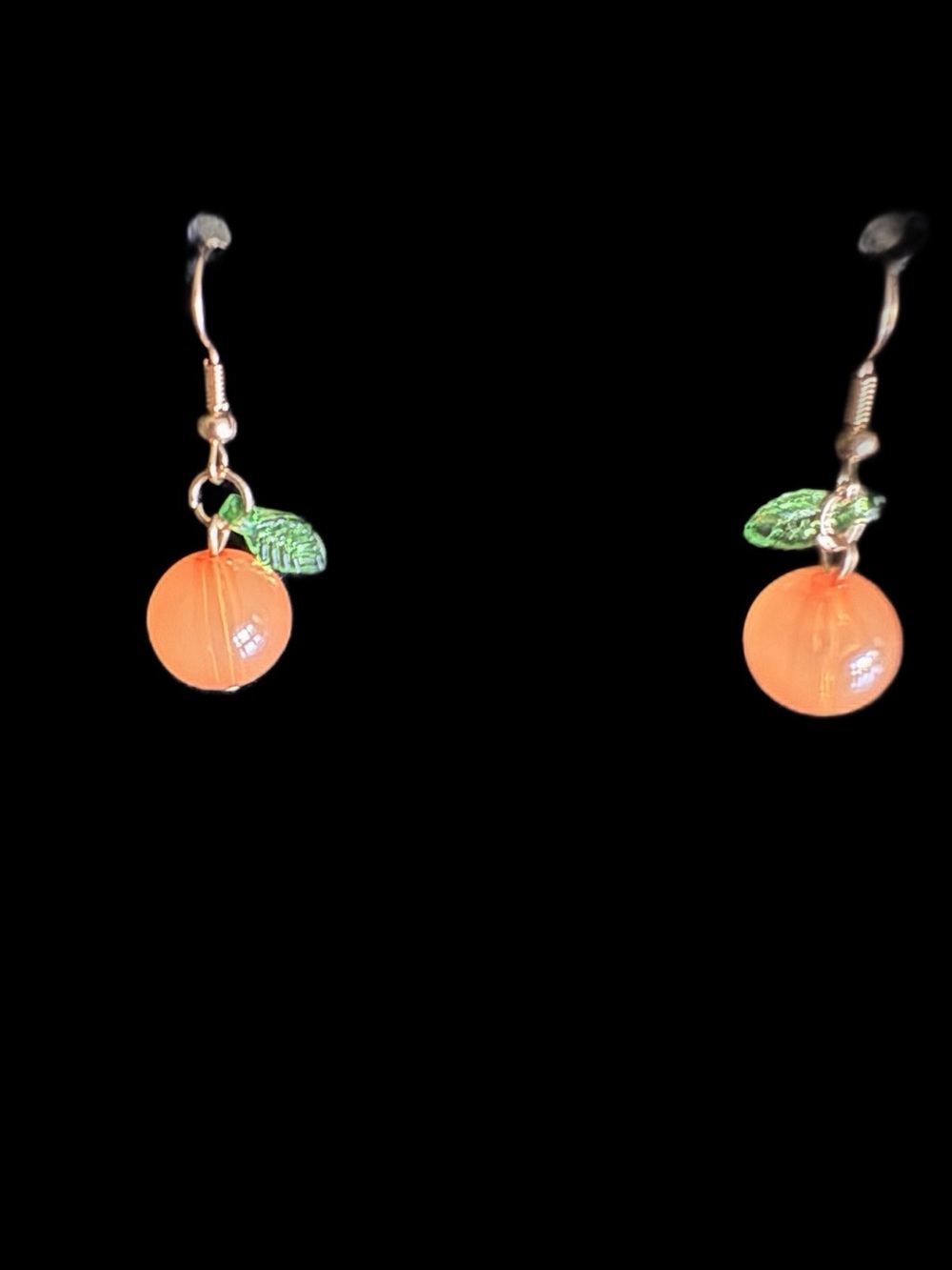 Handcrafted Orange Fruit Drop Earrings with Green Leaf Charm